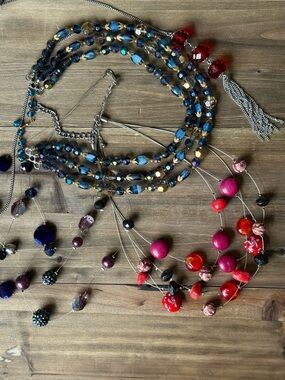 Multicolor Beaded Statement Necklace - Blue, Red & Pink